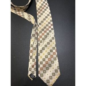 Peacock Necktie Handmade Pure Silk‎ Beige Brown Geometric Pattern Tie